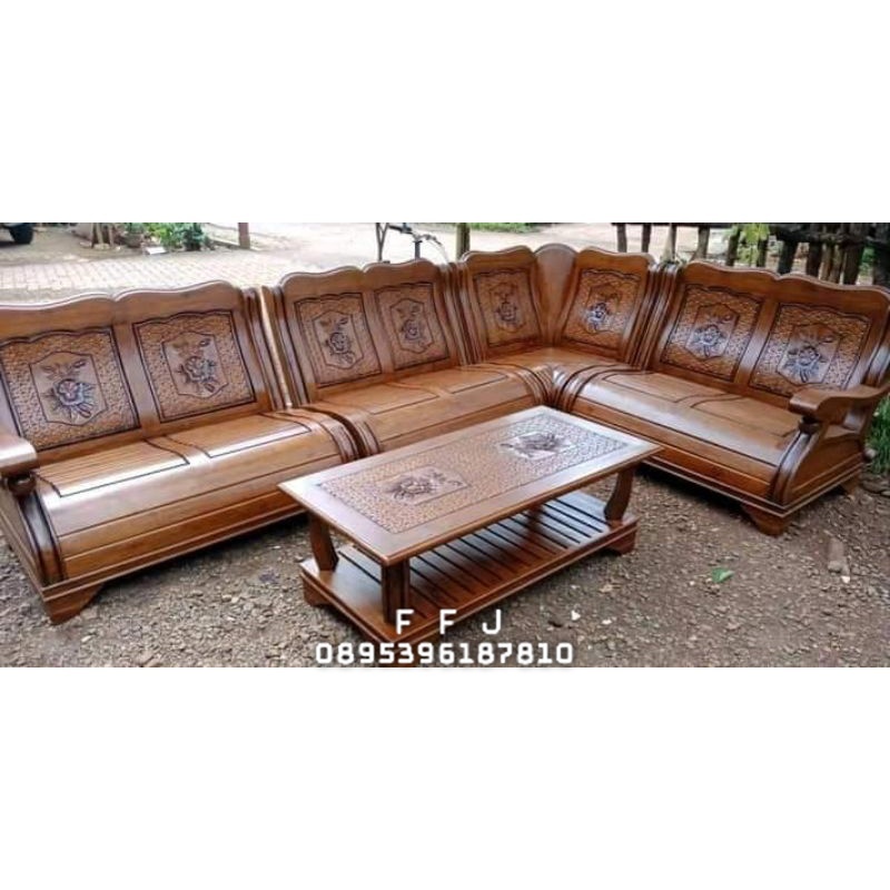 KURSI SUDUT KURSI TAMU KURSI KAYU JATI KURSI SUDUT TULANG GAJAH