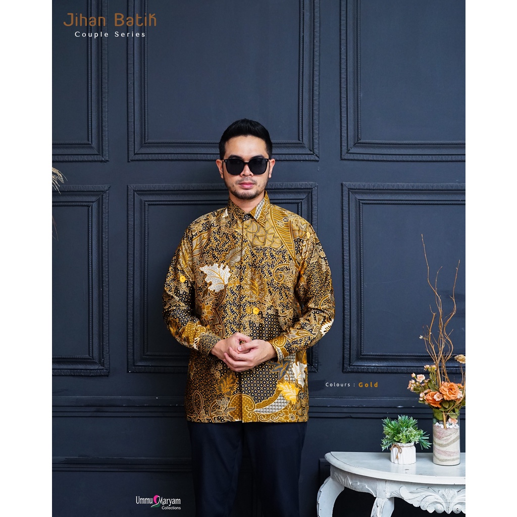 New Arrival | Batik Jihan Pria | Gold | Bahan Silk Aurel (semi sutra) | Ummu Maryam | Batik Couple 2