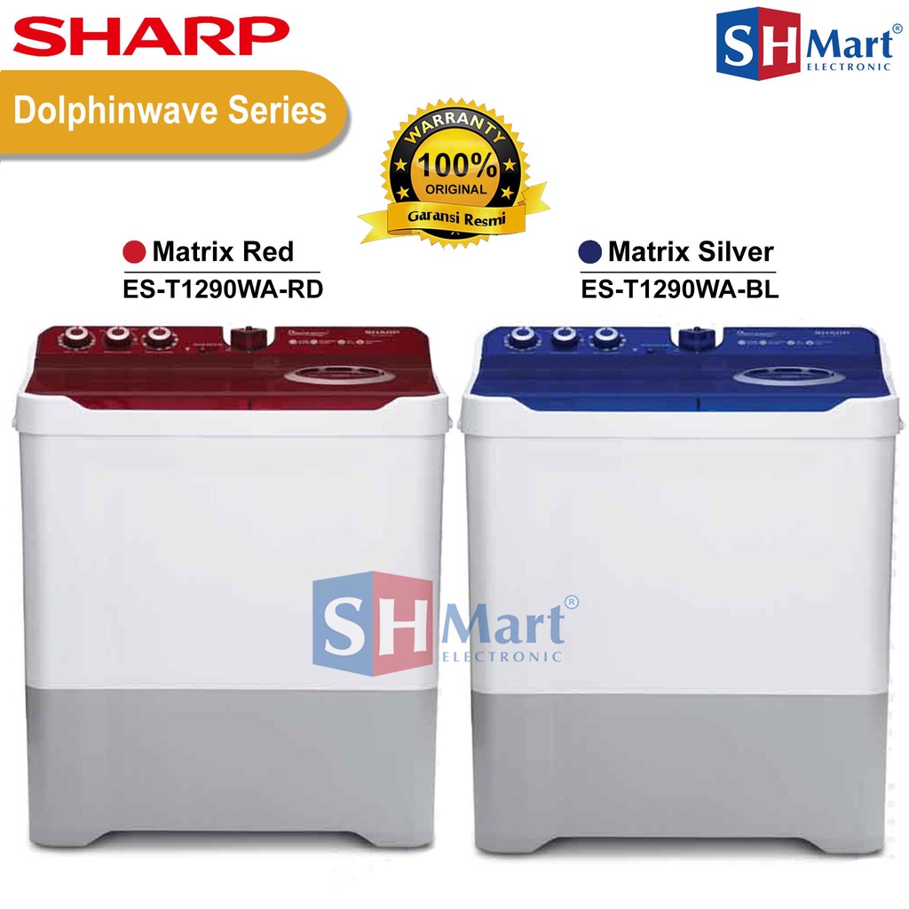 MESIN CUCI SHARP 2 TABUNG KAPASITAS 12 KG ES-T1290 / EST1290 WITH AQUAMAGIC FILTER GARANSI RESMI