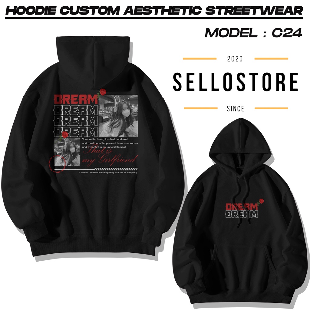 Sweater Hoodie Custom Foto  Aesthetic Desain C24 Happiness Mine Hoodie couple pasangan pria wanita