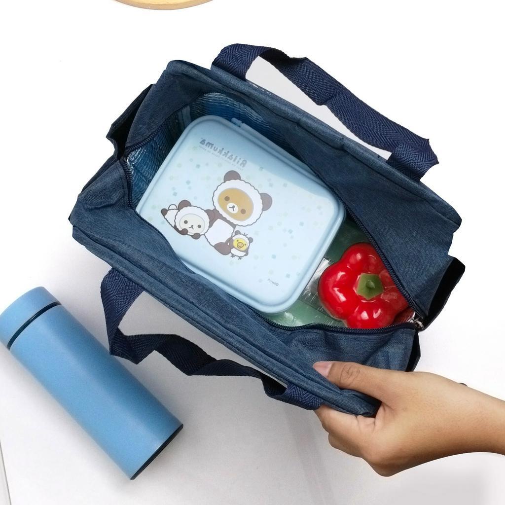 Tas bekal motif polos bisa buat anak -anak dan orang dewasah lunch bag jumbo tahan panas tahan dingin dilengkapi alumunium foil