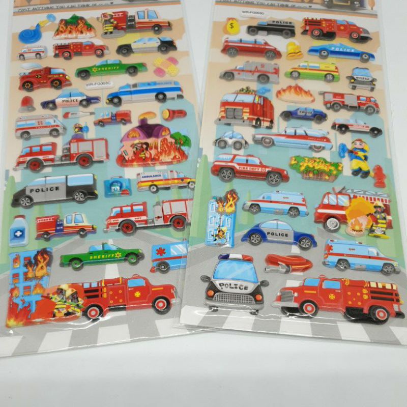

Sticker Puffy Karakter Police Car, Ambulance car, School Bus dan Vehicles