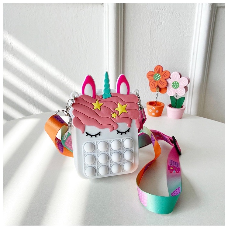 Tas Pop it Anak Unicorn Lucu Import - Tas Selempang Anak Karakter Unicorn - Tas Pop It Terbaru Import - Tas Anak Lucu Pop It Fidget Toys JL09