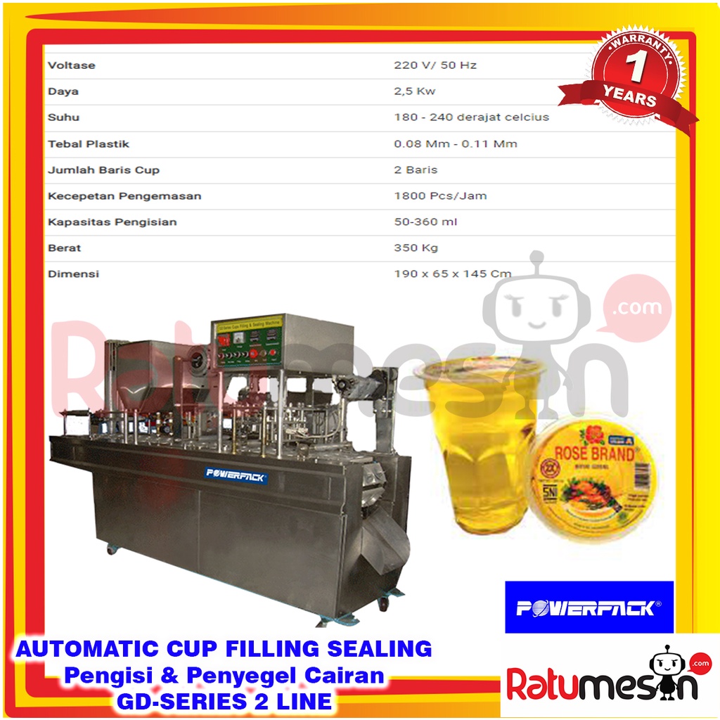 Mesin Filling & Sealing Cup Otomatis GD-SERIES 2 LINE POWERPACK