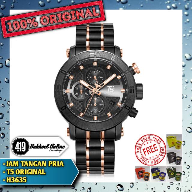 Jam tangan Pria ORIGINAL T5 H3635 Gold Hitam