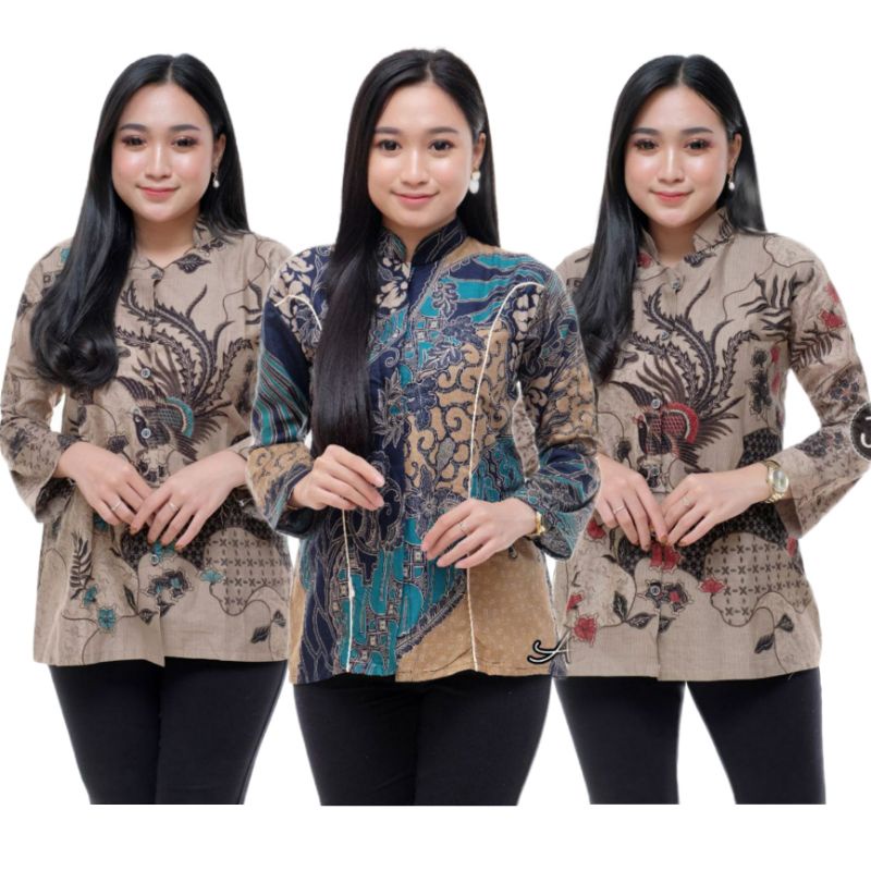 tey-17 Batik wanita ASJ SA HRB026 Kenongo Kemeja Tosca Pendek