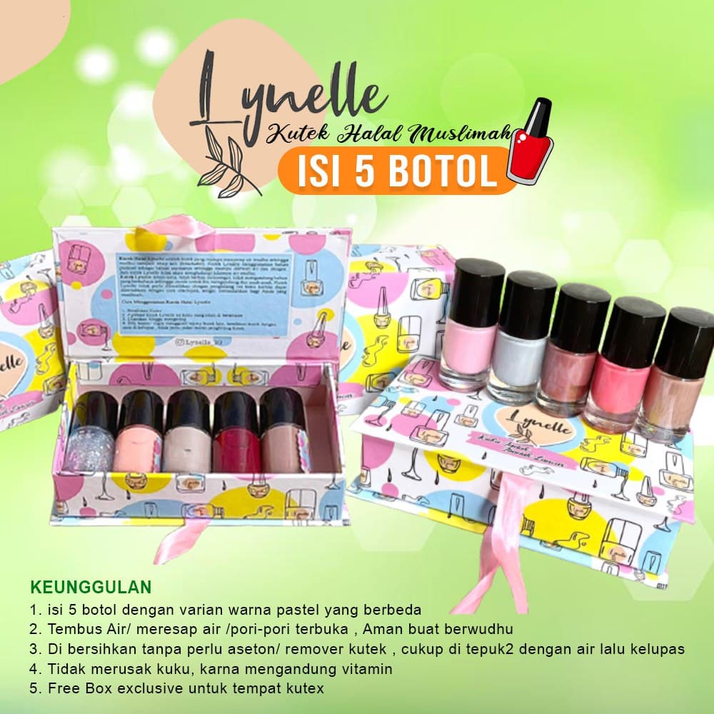 (Isi 5 Pcs) Lynelle Kutek Halal Muslimah Untuk Sholat Cat Kuku Muslim Cutek Peel Off 2in1 bukan MS G