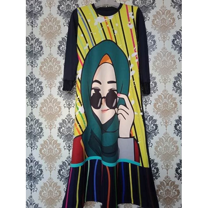 Baju Gamis Scuba Full Animasi Muslim Anak Remaja 3 -11 tahun**