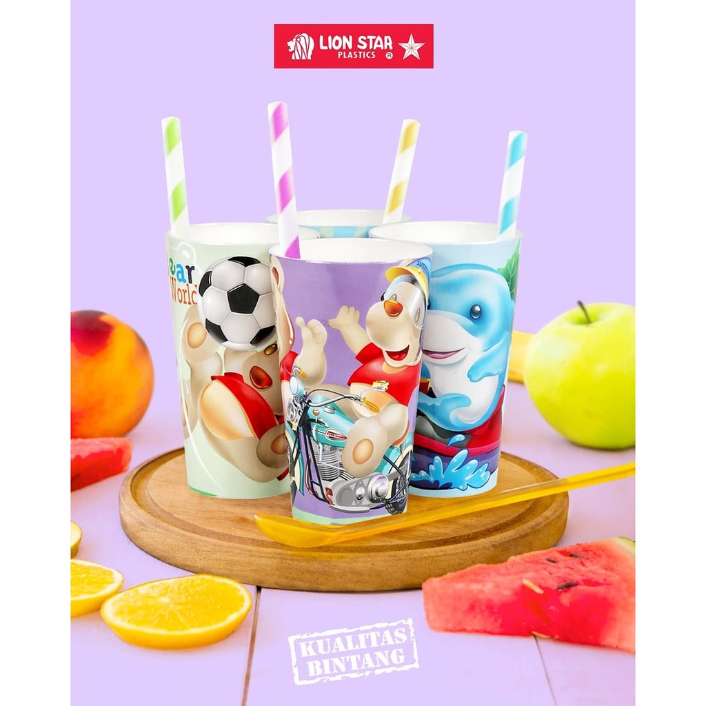 Gelas Minum Anak Motif Kartun Mug Susu Plastik Lion Star Basic Cup 500ml GL-67 Murah
