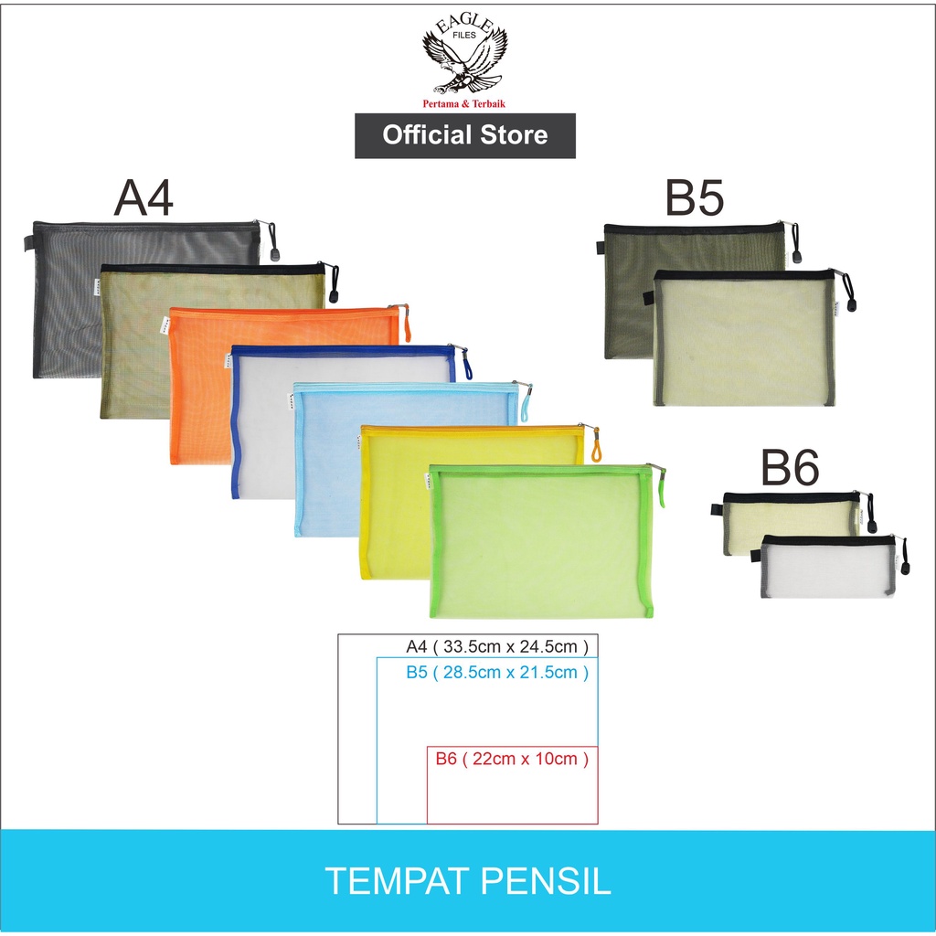 

Zipper Pocket EAGLE Tempat Pensil Pencil Case Tepak Pensil Mesh B6~A4