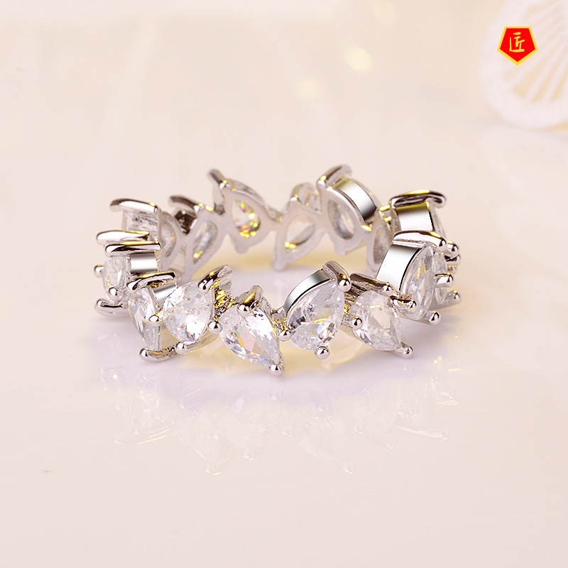 [Ready Stock]Women's Full Diamond Exquisite Luxury Colored Gems Ring