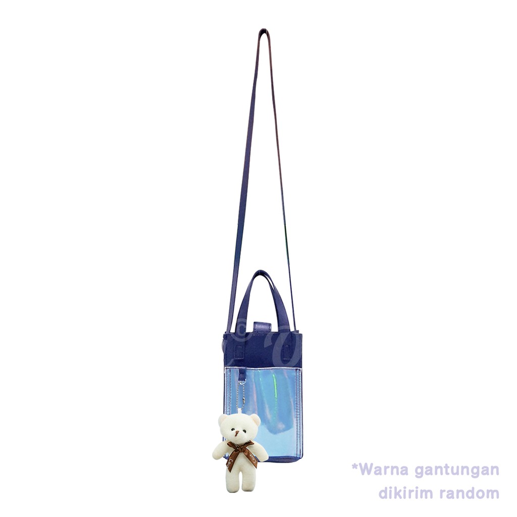 Shifra Sling Wallet Hologram Holo Gantung HP Gantungan Bear Navy Pink Purple dengan Tali Gagang dan Tali Panjang