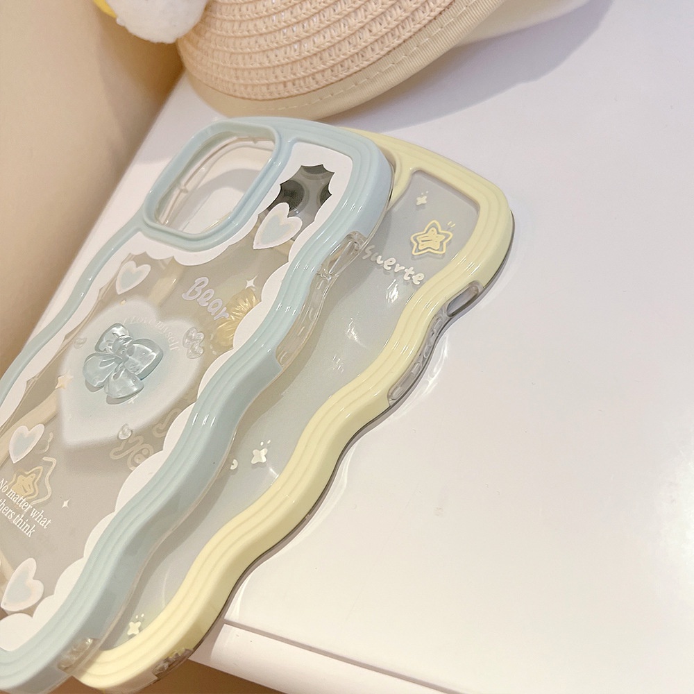 Case Pelindung Transparan 2 In 1 Tepi Gelombang 3D Pita Untuk Iphone 13 XS XR 11 12 PRO MAX