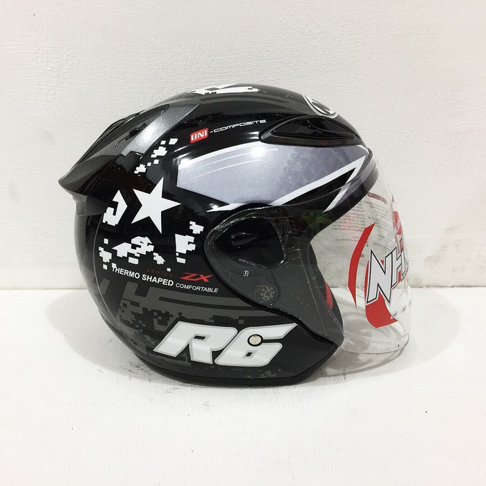 Untuk Anda Helm NHK R6 Motif Pixel Black Silver Hitam Silver Perak Glossy