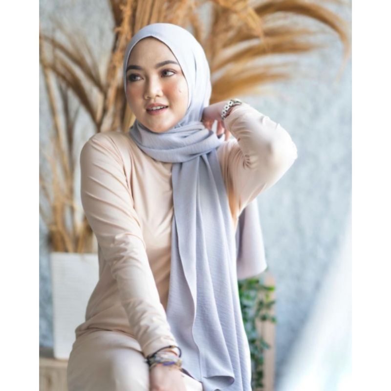 PASHMINA CRINCLE AIRFLOW COTTON SHAWL PREMIUM/HIJAB PASMINA CRINCLE AIRFLOW SHAWL 175X75-Grey