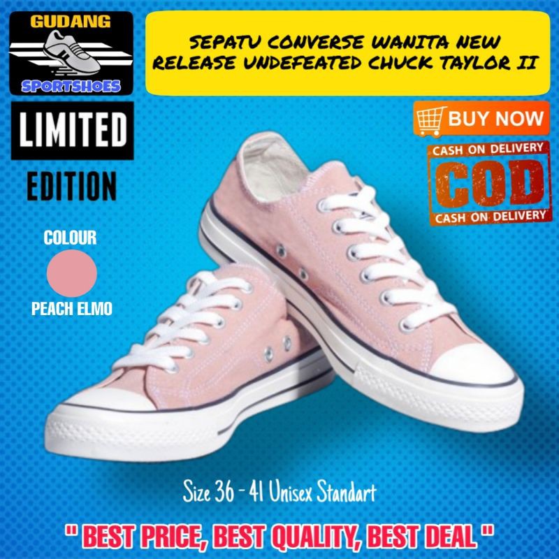 SEPATU CONVERSE SNEAKERS WANITA KEREN NEW RELEASE UNDEFEATED CHUCK TAYLOR II MOTIF PEACH ELMO MURAH