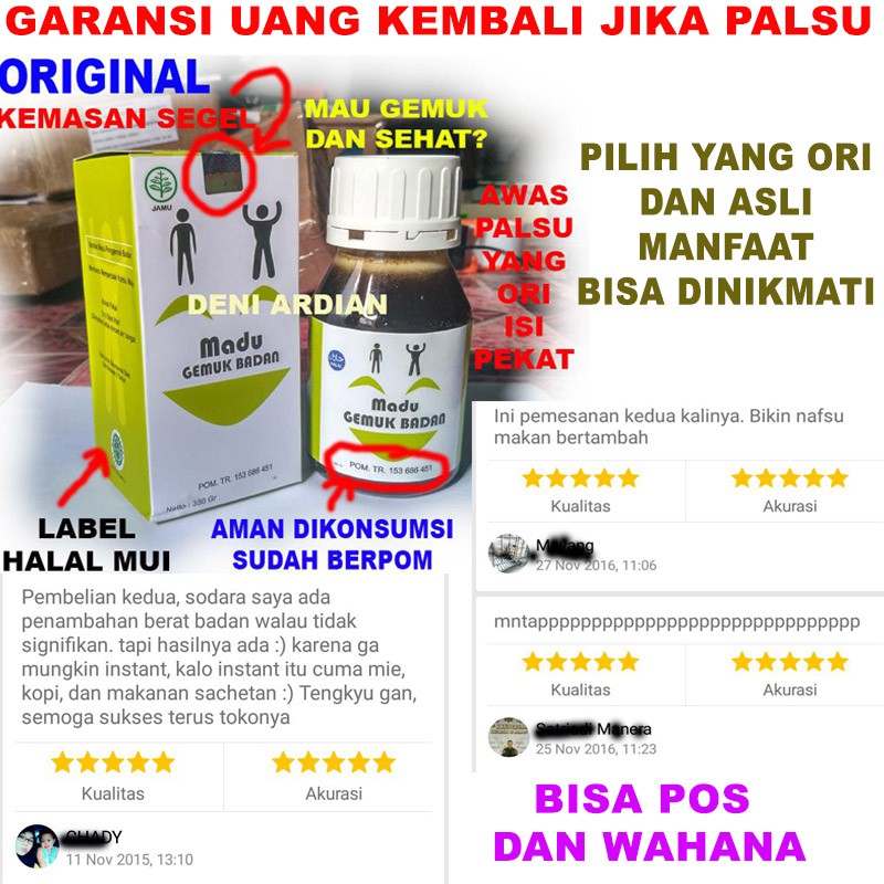 

(BAYAR DI TEMPAT) MADU GEMUK BADAN KHASIAT MADU ASLI OBAT PENGGEMUK BADAN