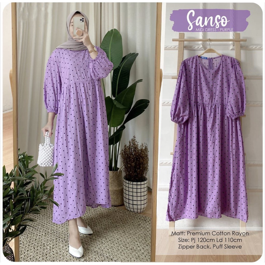 IL - SANSO POLKADOT MIDI DRESS MUSLIM | TUNIK POLOS BINTIK WANITA MUSLIM