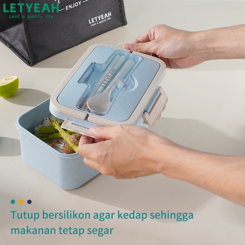 LetYeah Free Mangkuk sup 330ml lunch box set 1500ml Jerami Gandum kotak makan/Free tas bekal