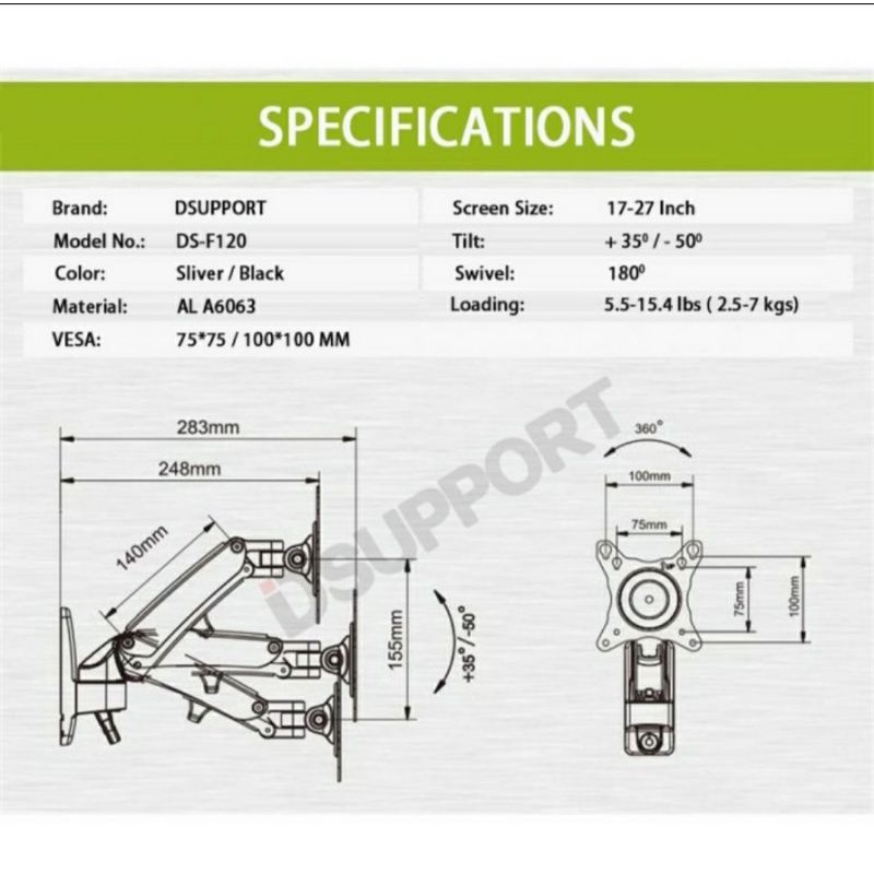 Bracket Monitor North Bayou NB F120 17&quot;-37&quot; Gas Spring Import