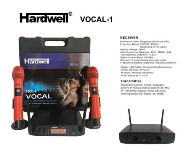 Mic wireless hardwell vocal-1 mic 2pegang .original