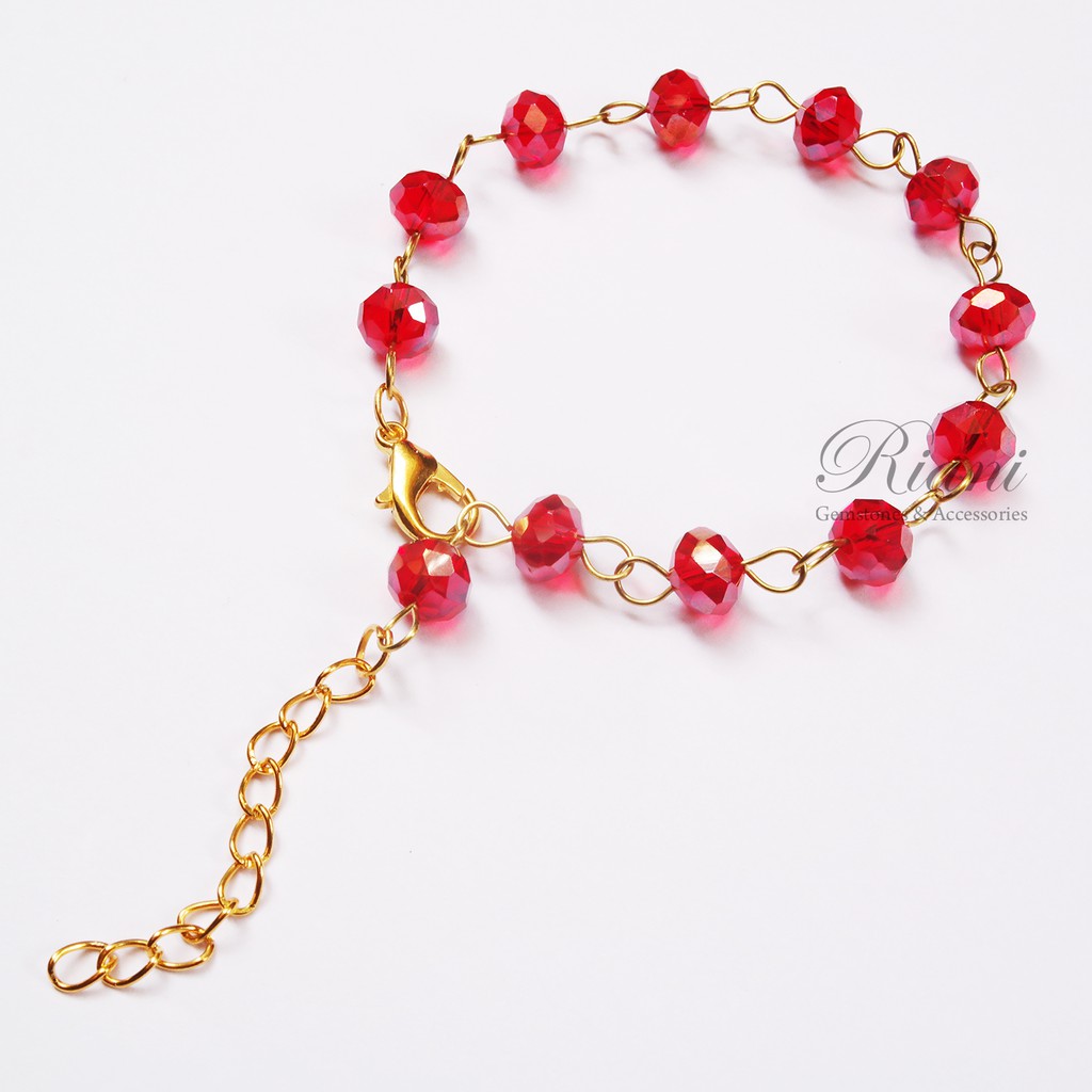 Gelang Wanita Kristal Merah Kawat Emas Gold Stainless Steel Asli Original Aksesoris Kekinian Diamond