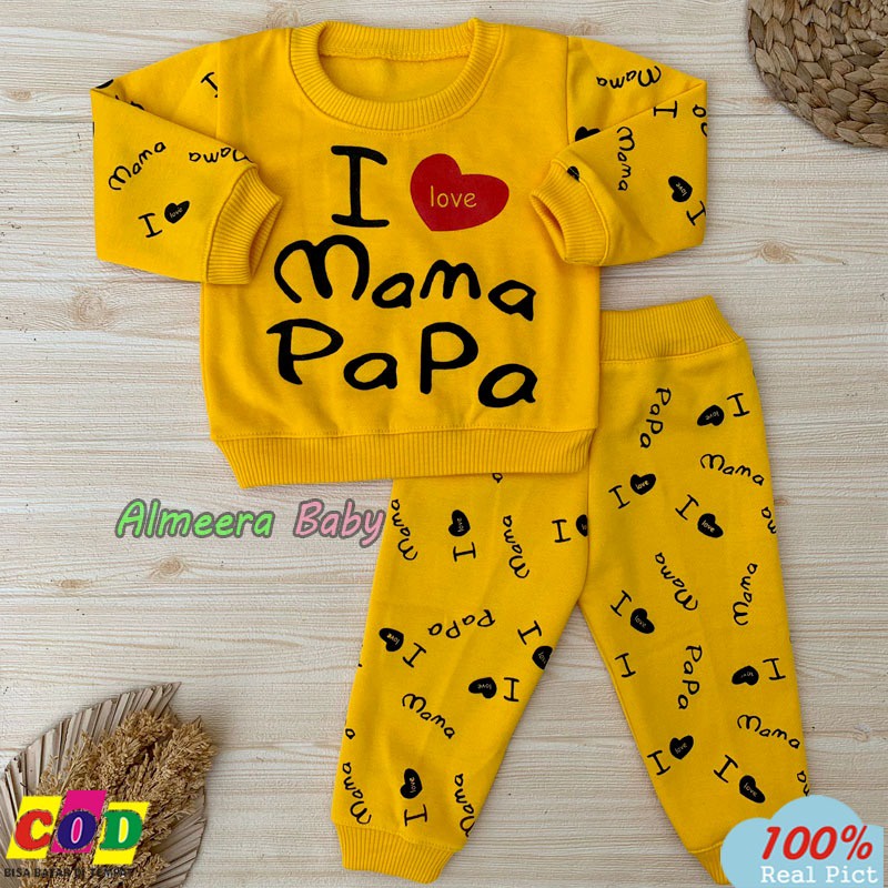 Setelan Sweater Bayi Sweater I Love Celana Jogger Usia 3-12 Bulan Almeera Baby and Kids
