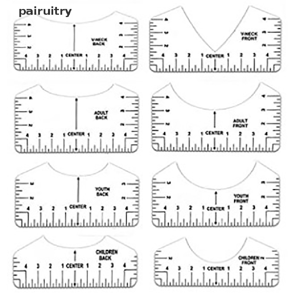 Prt 8pcs / Set Penggaris Pengukur Desain Kaos T-shirt V-Neck PRT