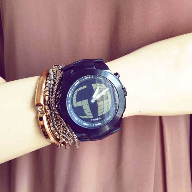 Jam fossil bigtic hitam preloved