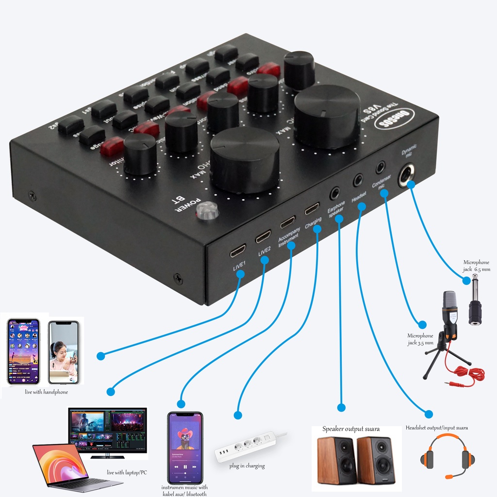 OneSOS Sound Card V8S | Sound Card V8S Plus Mixer SoundCard V8 MIXER Audio USB External Soundcard