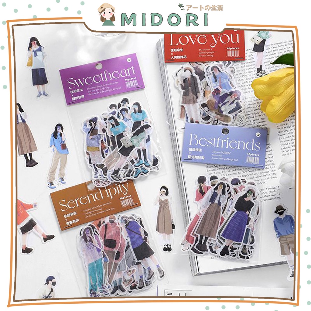 

[MIDORI] 40 Pcs GIRL & BOY OOTD Deco Aesthetic Sticker Planner DIY Scrapbook - B0333