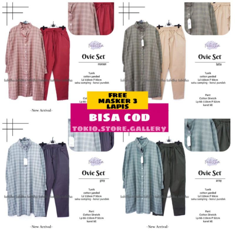Ovie set long tunik | setelan tunik motif kotak kotak | set pakaian wanita original by tabitha