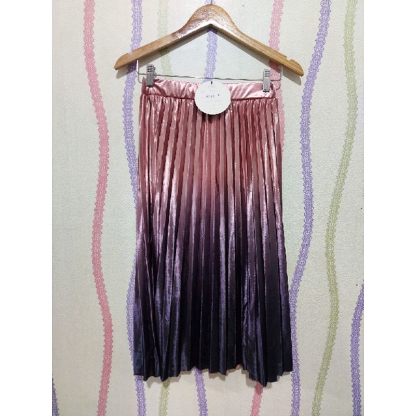 ( Bisa COD ) Rok Bludru velvet Super Gradasi/motif zigzag import Korea(panjang 90cm)-PINK GRADASI 7/8