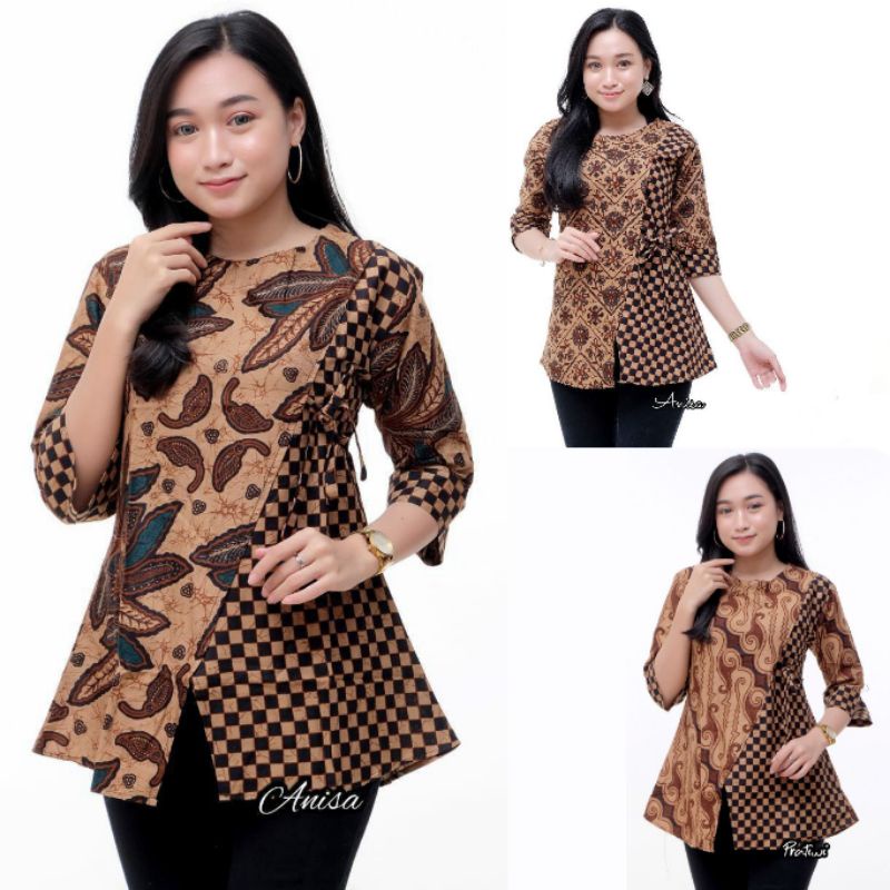 tey-17 Batik wanita ASJ SA HRB026 Kenongo Kemeja Tosca Pendek