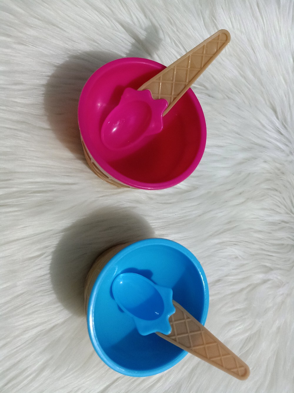 Mangkok Es Krim - Mangkuk Cemilan Ice Cream Bowl Set Mangkok Sendok Plastik Cute Cone Warna  Imut