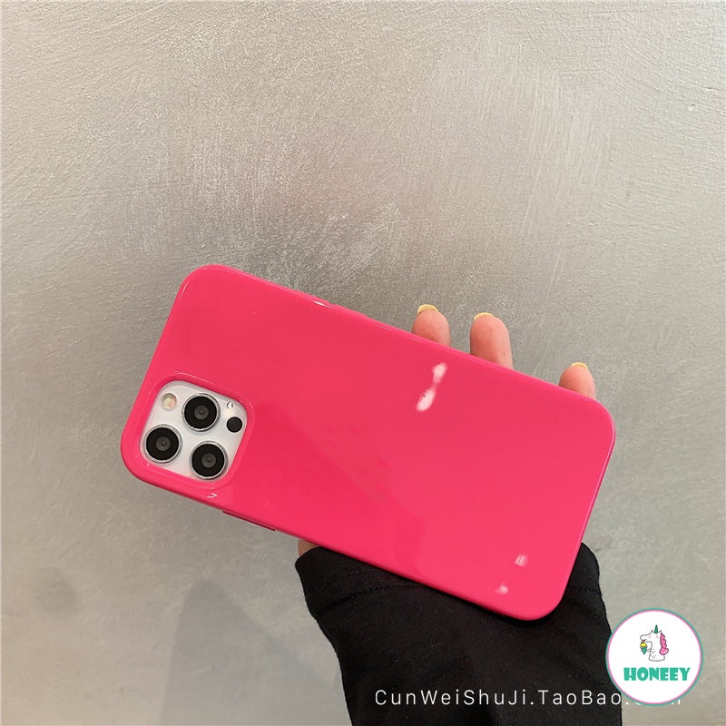 Soft Case TPU Glossy Shockproof Warna Merah Mawar Untuk IPhone 14 13 12 11 Pro Max X Xs Max XR 8 7 Plus