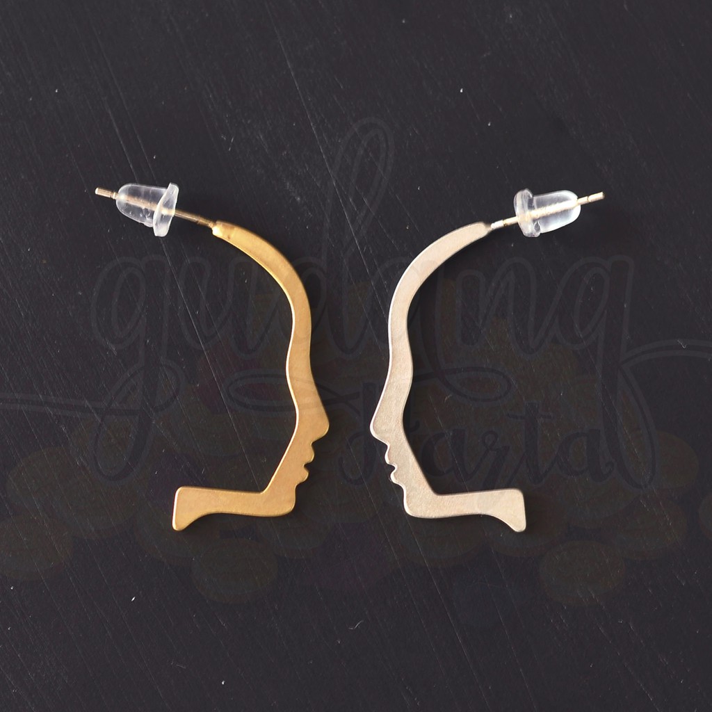 Anting Stud Beautiful Face Gold Silver Emas Perak Lucu Unik GH 203243