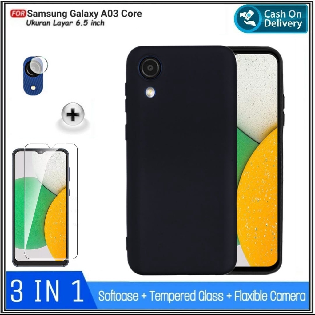 PAKET 3IN1 Case Samsung A03 2022 Samsung A03 Core NEW Soft Case Premium Casing Cover + Tempered Glas