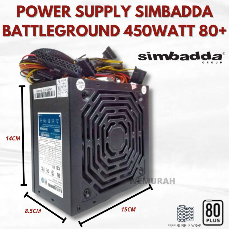 Power Supply Simbadda Battleground 450 watt 20+4Pin 80+ - PSU Gaming