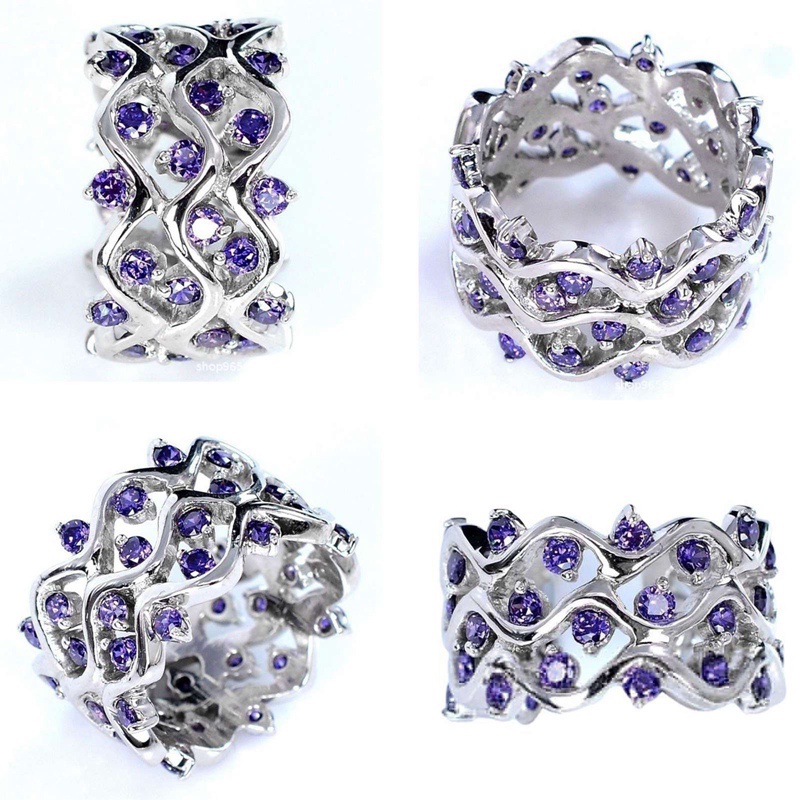 Cincin Sterling Silver 925 Hias Batu Permata Amethyst Ungu Untuk Wanita