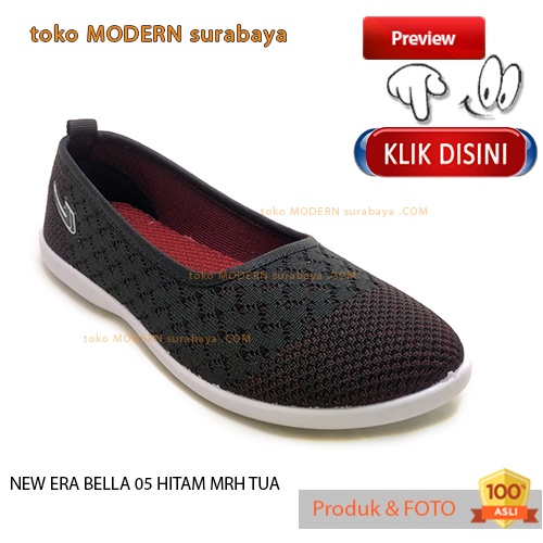 Sepatu wanita casual slip on flat kain NEW ERA BELLA 05 HITAM MRH TUA