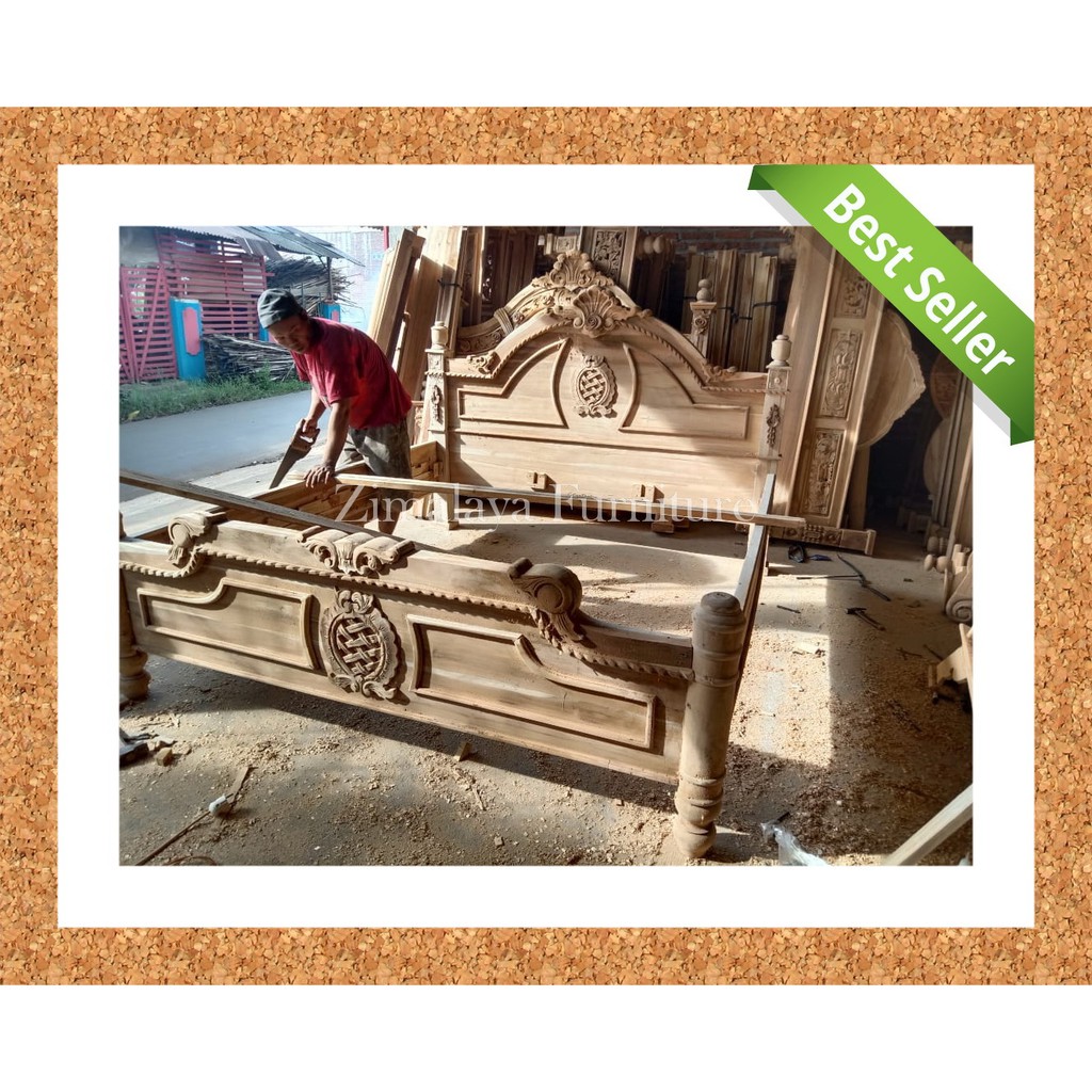 Tempat Tidur Ranjang Kayu Jati Model Peluru Mentah