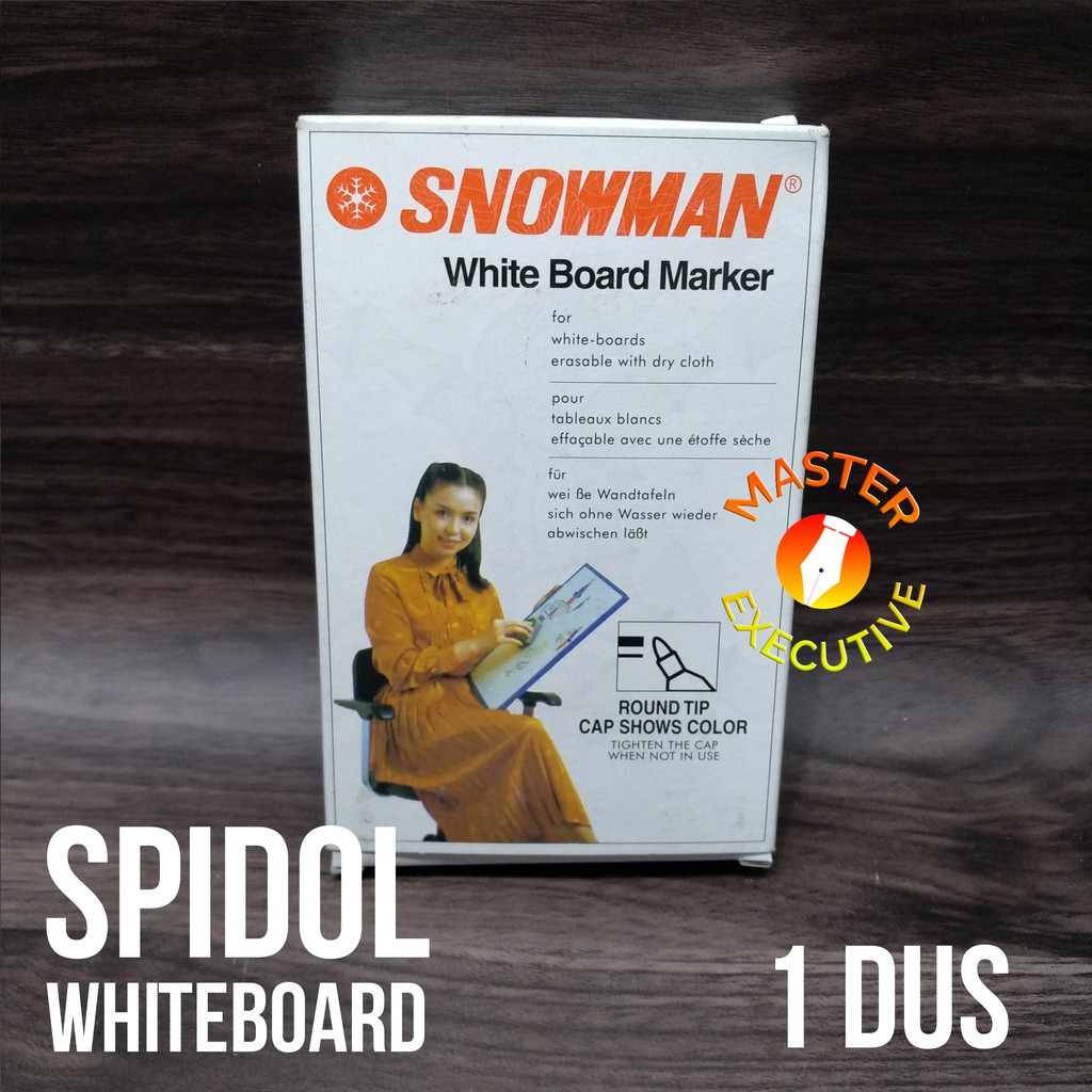 [Pak -12 Buah] Snowman Spidol White Board Marker BG-12 - Hitam Merah Biru Hijau