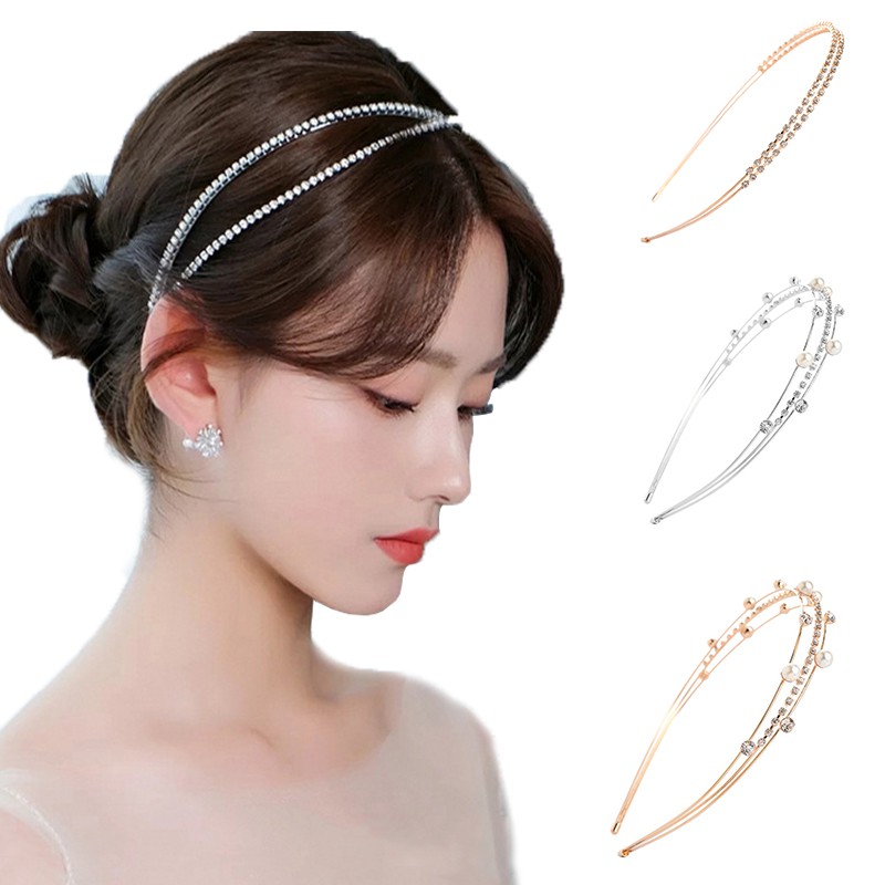 Alloy Headband Simple Pearl Diamond Hair Hoop Girls Korean Simple Hair Band