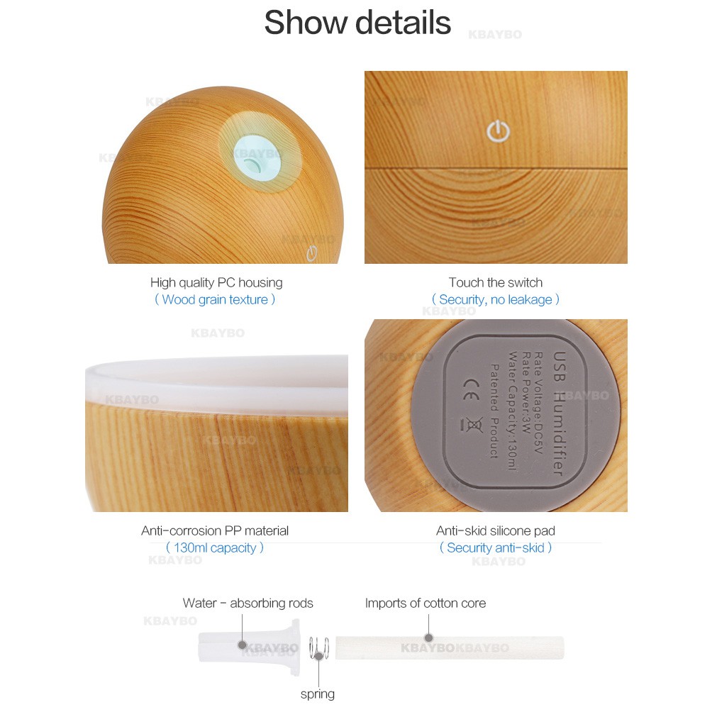 Taffware Car Mini Air Humidifier Aromatherapy Oil Diffuser Wood Design 130ml - HUMI JKC01 - Dark Bro