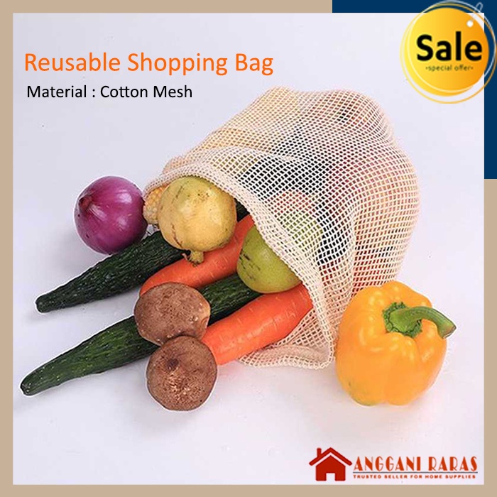 Tote Bag Belanja Tas Jaring Reusable Bag Ramah Lingkungan Kantong Belanja Lipat Besar Bahan Cotton