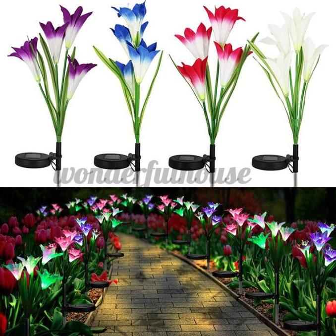 Lampu Taman 4 Led Bentuk Bunga Lily Tenaga Surya Ip65 Untuk Outdoor Novita_Safita78