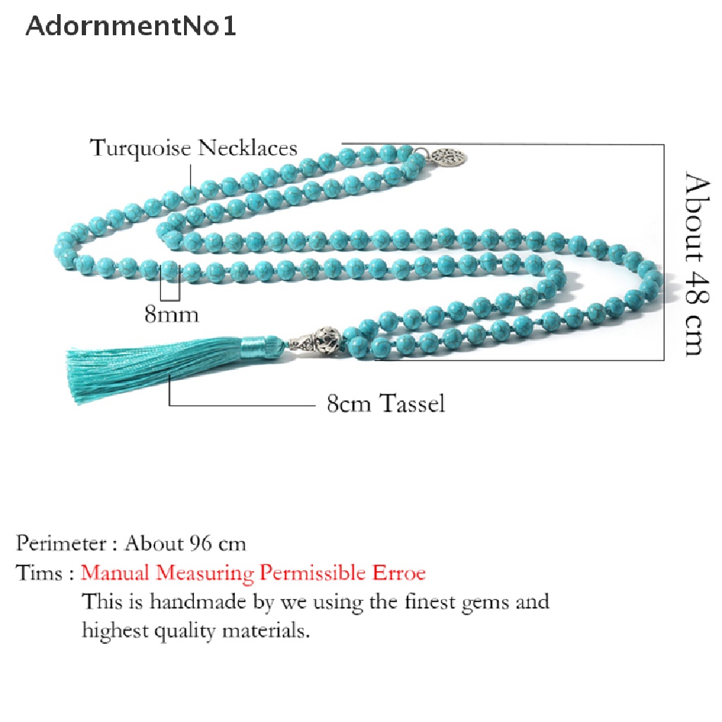 (AdornmentNo1) Kalung 108 Manik-Manik Batu Turquoise 8mm Untuk Yoga / Meditasi