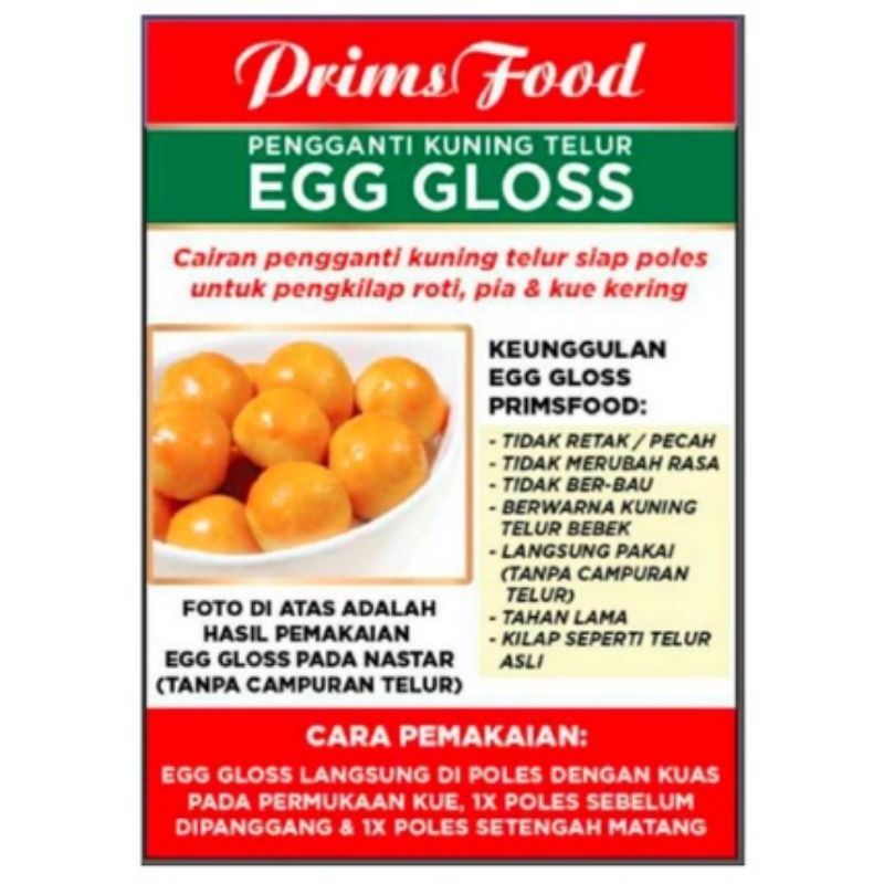 EGG GLOSS Prims Food Pengganti Kuning Telur Olesan (Pengkilap Kue Kering Nastar Pia)