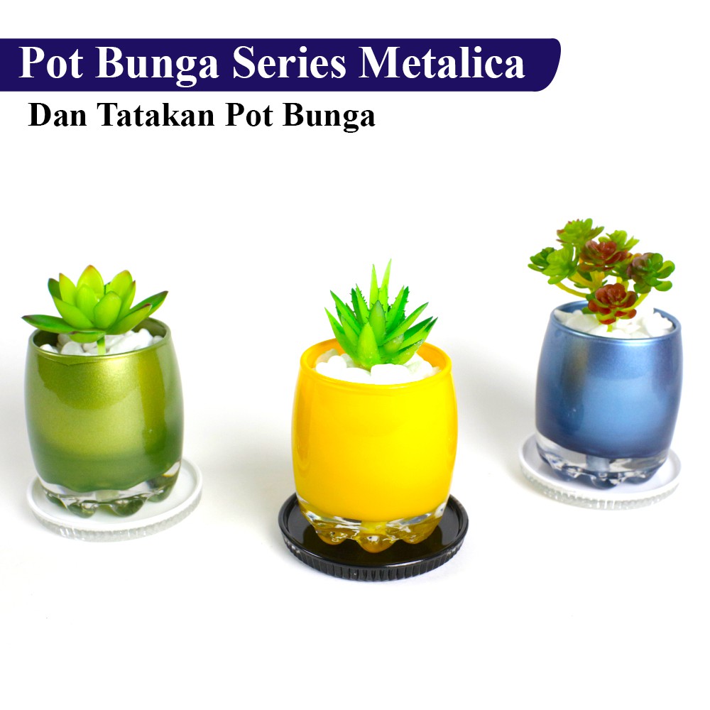 FM - Pot Mini Bunga + Tatakan Kaca Premium 6 cm Series Metalica